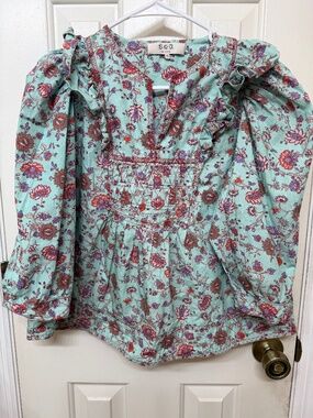 Sea New York Floral Embroidered 100% Cotton Boho Prairie Blouse Top
